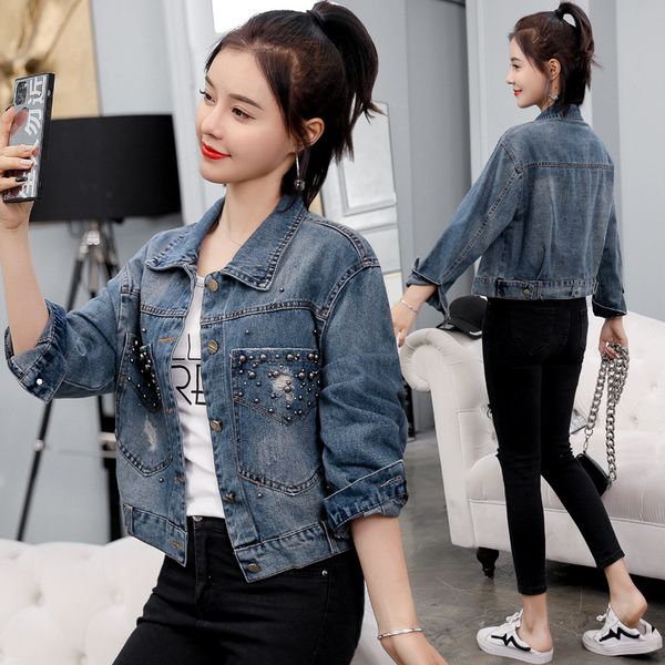 qnpqyx short comfortable long sleeves women denim jacket autumn leisure loose trendy fashion bead design denim coat, Black;brown
qnpqyx short comfortable long sleeves women denim jacket autumn leisure loose trendy fashion bead design denim coat, Black;brown