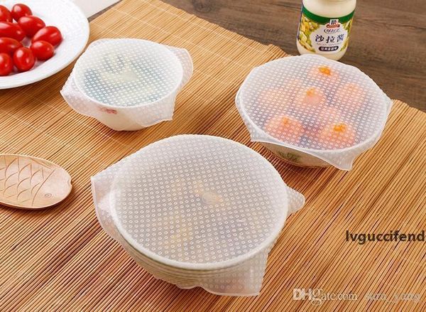 4pcs/set food silicone stretch lid reusable silicone cling film bowl cover and wraps seal vacuum cover lid kitchen tools 
4pcs/set food silicone stretch lid reusable silicone cling film bowl cover and wraps seal vacuum cover lid kitchen tools
