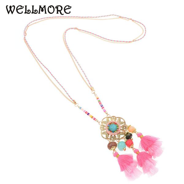 wellmore 2020 colorful bohemian tassel statement necklace stone rope chain pendant necklaces for women jewelry wholesale, Silver
wellmore 2020 colorful bohemian tassel statement necklace stone rope chain pendant necklaces for women jewelry wholesale, Silver