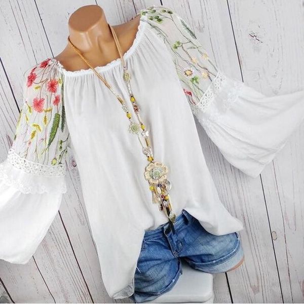 women v neck chiffon long sleeve tunic blouse flower flutter sleeve print lace shirts plus size loose shirt, White
women v neck chiffon long sleeve tunic blouse flower flutter sleeve print lace shirts plus size loose shirt, White