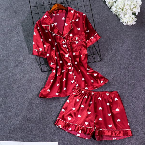 silk pajamas set for women fashion heart print pyjamas button up short sleeve pj set casual sleepwear home clothes, Black;red
silk pajamas set for women fashion heart print pyjamas button up short sleeve pj set casual sleepwear home clothes, Black;red