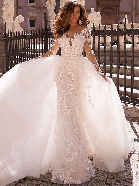 ball gown wedding dresses jewel neck court train satin tulle long sleeve see-through with crystals beading 2020 / sparkle & shine / bell sle, White
ball gown wedding dresses jewel neck court train satin tulle long sleeve see-through with crystals beading 2020 / sparkle & shine / bell sle, White
