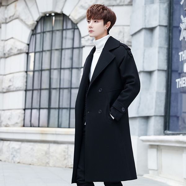 woolen cloak men's 2019 winter new cloak windbreaker thickened trench coat men's long loose business coat, Black 
woolen cloak men's 2019 winter new cloak windbreaker thickened trench coat men's long loose business coat, Black
