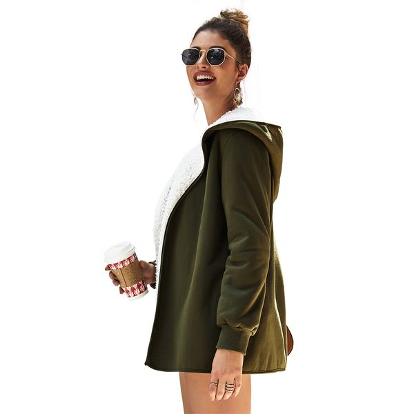 original design european station womens popular 2019 cross-border new double-sided velvet sweater hooded jacket, White;black
original design european station womens popular 2019 cross-border new double-sided velvet sweater hooded jacket, White;black