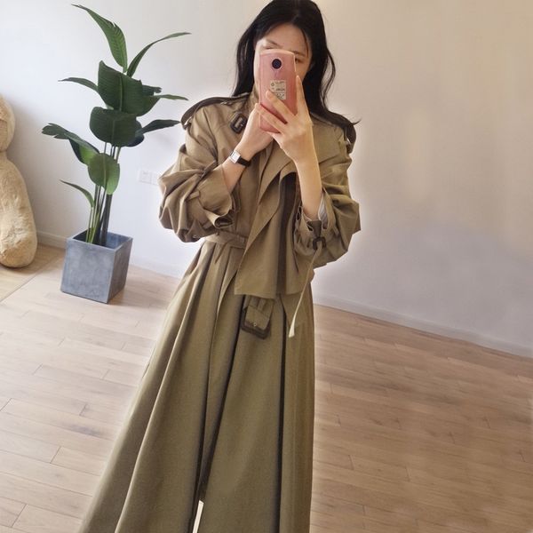 idihm over-knee mid-length trench coat for women 2020 spring and autumn lace-up chic coat korean style a- line dress-style fashionable dress, Tan;black 
idihm over-knee mid-length trench coat for women 2020 spring and autumn lace-up chic coat korean style a- line dress-style fashionable dress, Tan;black
