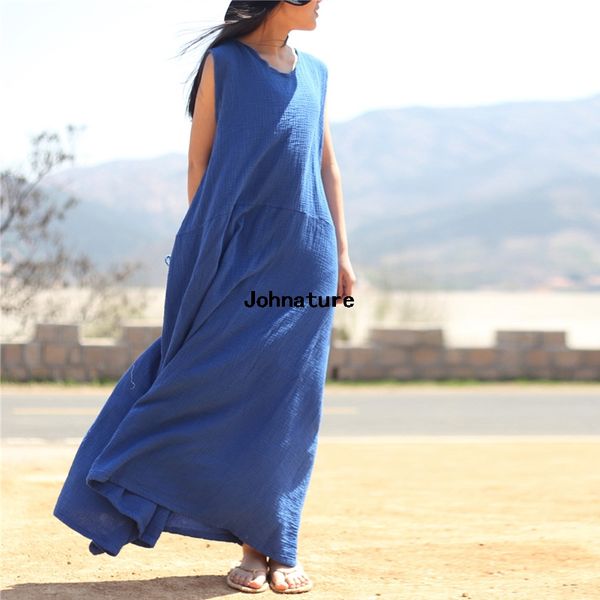 johnature women sleeveless dress summer style double cotton 2020 new casual loose belt o-neck vintage maxi tank dress original, Black;gray
johnature women sleeveless dress summer style double cotton 2020 new casual loose belt o-neck vintage maxi tank dress original, Black;gray