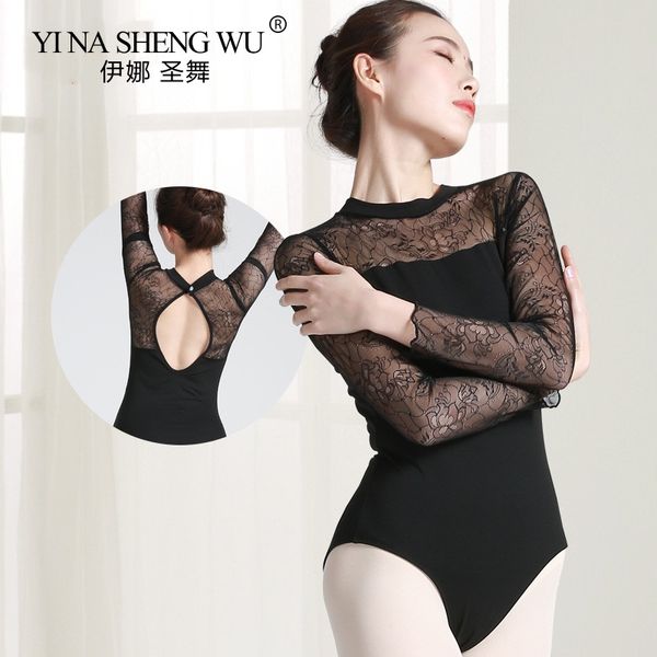 

ballet leotard for women cotton lace long sleeve ballet dancing costume professional gymnastics leotards, Black;red