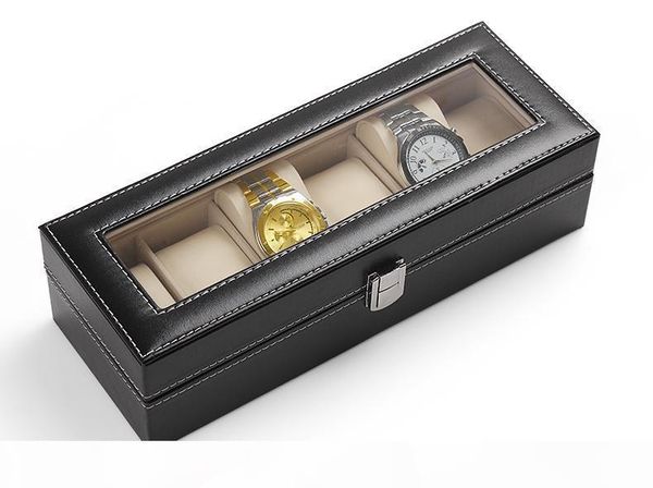 1pcs 6 grid black leather watch display slot case box jewelry storage organizer, Black;blue 
1pcs 6 grid black leather watch display slot case box jewelry storage organizer, Black;blue