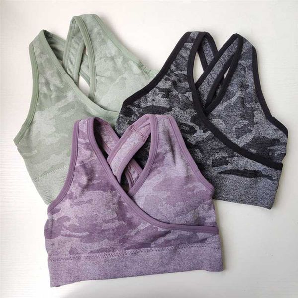 women camo seamless bra seamless sports bra padded push up sports high impact women yoga shirt, White;black
women camo seamless bra seamless sports bra padded push up sports high impact women yoga shirt, White;black