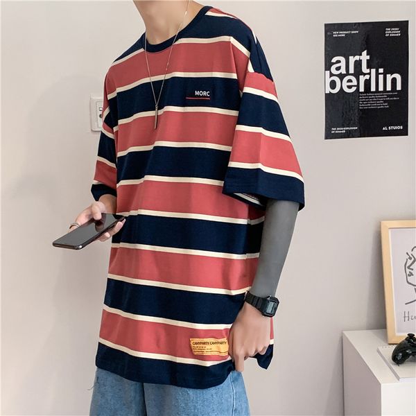 new summer retro striped half-sleeved t-shirt korean loose couple five-point short-sleeved shirt ing, White;black
new summer retro striped half-sleeved t-shirt korean loose couple five-point short-sleeved shirt ing, White;black