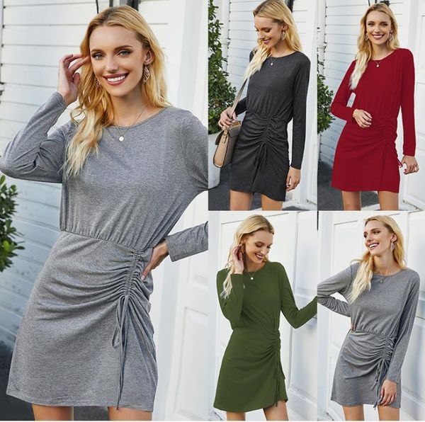 womens pleated long sleeve dress autumn winter bandage o-neck solid color dresses women loose a-line dress, Black;gray
womens pleated long sleeve dress autumn winter bandage o-neck solid color dresses women loose a-line dress, Black;gray