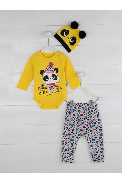 yellow baby girl 3 pcs set, White