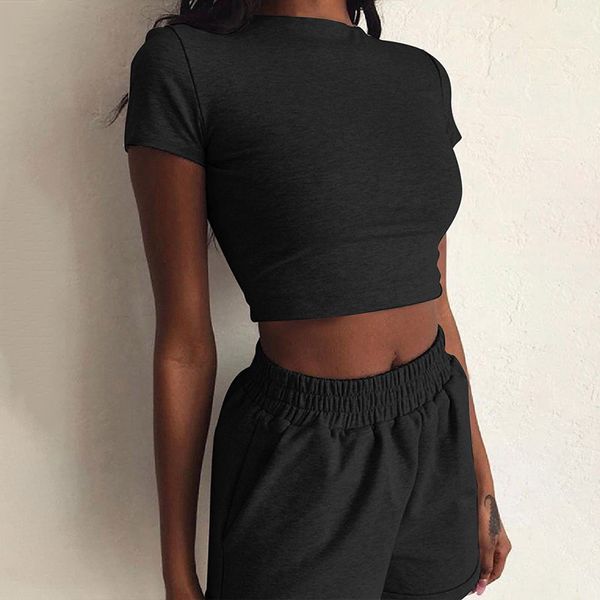 women's 2-piece outfit set cozy sport fitness set solid color round neck crop short sleeve short high waist pants, Gray
women's 2-piece outfit set cozy sport fitness set solid color round neck crop short sleeve short high waist pants, Gray