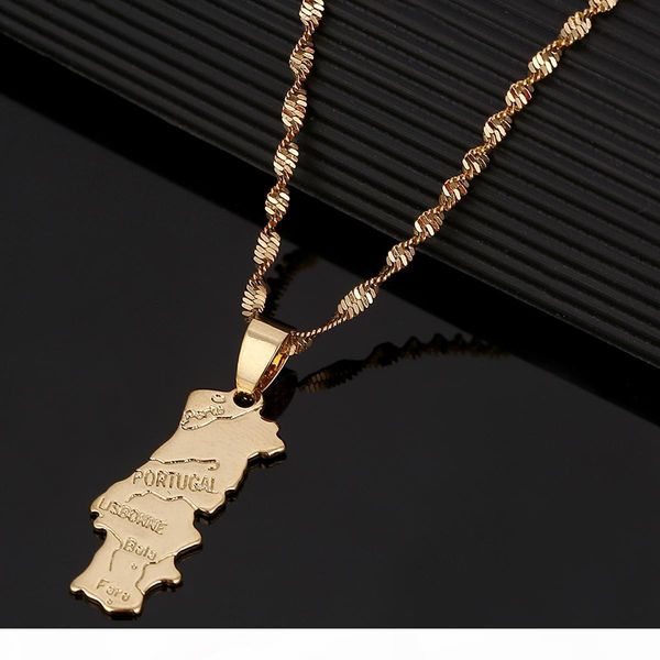 e 24k gold plated portugal map pendant necklace jewelry portuguese jewelry gift, Silver