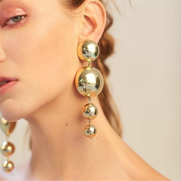 

Mayforest Trendy European Gold Metal Beads Drop Long Earrings Small Big Exaggerated Statement Earrings For Women Hot Jewelry