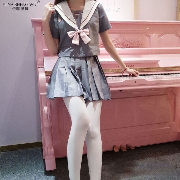 japanese school jk uniform for girls sailor suits korean uniforms sweet student cosplay costumes sakura embroidered set, White 
japanese school jk uniform for girls sailor suits korean uniforms sweet student cosplay costumes sakura embroidered set, White