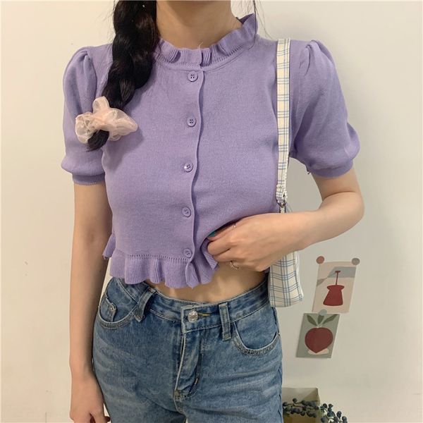 bubble sleeve трикотажных top coat кардиган женского лето 2020 новый корейский стиль приталенного короткий рукав фиолетового верх с деревянн, White
bubble sleeve трикотажных top coat кардиган женского лето 2020 новый корейский стиль приталенного короткий рукав фиолетового верх с деревянн, White