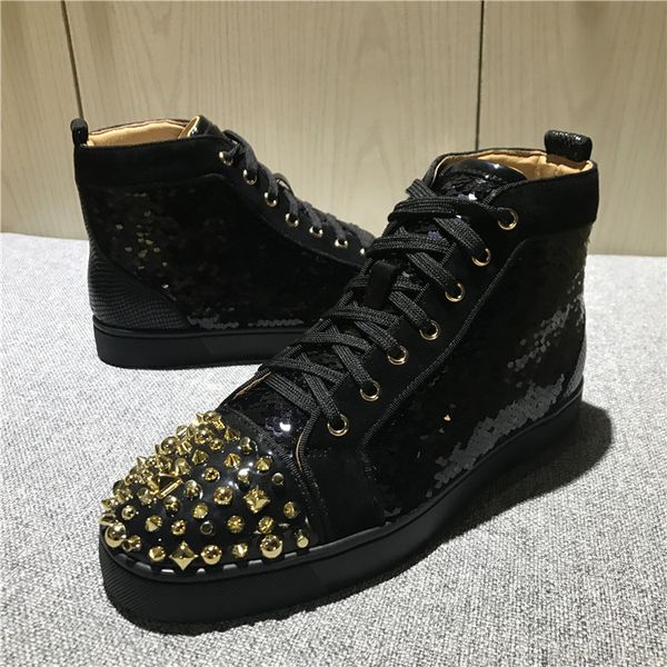 italy fashion black bead piece leather + gold spikes pik pik red bottom shoes women,men casual luxurious high flats ing
italy fashion black bead piece leather + gold spikes pik pik red bottom shoes women,men casual luxurious high flats ing