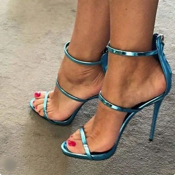 blue pu patent leather thin high heels gladiator sandals women peep toe zipper banquet dress shoes woman 3 straps stiletto heels, Black
blue pu patent leather thin high heels gladiator sandals women peep toe zipper banquet dress shoes woman 3 straps stiletto heels, Black
