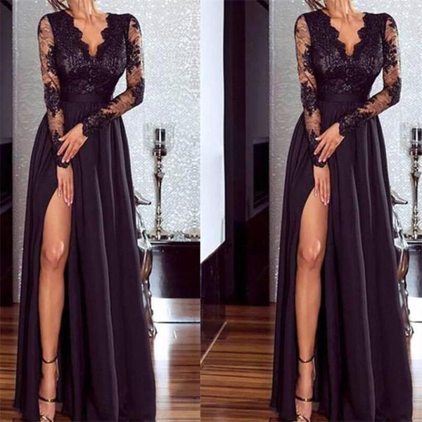2019 women lace dress perspective lace evening party ball prom gown formal club wear deep v neck long dress fashion maxi dresses, Black;gray
2019 women lace dress perspective lace evening party ball prom gown formal club wear deep v neck long dress fashion maxi dresses, Black;gray