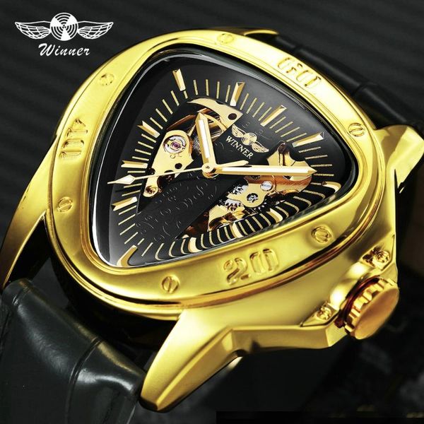 t-winner fashion men auto mechanical watch leather band inverted triangle shaped case skeleton dial design unique gift + box, Slivery;brown
t-winner fashion men auto mechanical watch leather band inverted triangle shaped case skeleton dial design unique gift + box, Slivery;brown