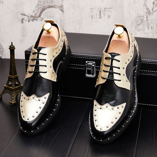 fashion gold rivet men's oxfords formal business leather shoes high men dress shoes sapato social masculino, Black
fashion gold rivet men's oxfords formal business leather shoes high men dress shoes sapato social masculino, Black
