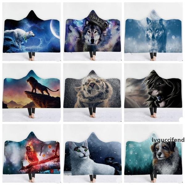 

hooded blankets animal printed fleece blankets kids wearable throw blanket colored sherpa blanket wolf tiger elk lion 34 designs 5pcs yw1671