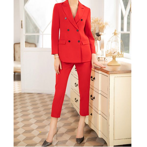 women's suit fashion red double-breasted women's suit two-piece (jacket + pants) custom business formal, White
women's suit fashion red double-breasted women's suit two-piece (jacket + pants) custom business formal, White