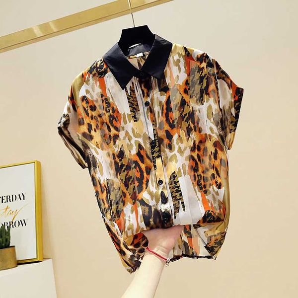 fashion summer blouse for woman new retro slimming all-match contrast color leopard chiffon shirt women's short sleeve blusas, White
fashion summer blouse for woman new retro slimming all-match contrast color leopard chiffon shirt women's short sleeve blusas, White
