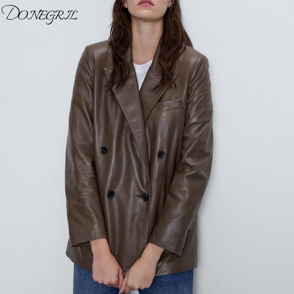 women 2020 fashion double breasted faux leather blazers coat vintage notched long sleeve female outerwear chic, Black
women 2020 fashion double breasted faux leather blazers coat vintage notched long sleeve female outerwear chic, Black