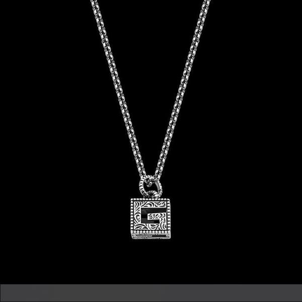 new square g letter retro style carved pattern men's necklace men's and women's long pendant necklace, Silver
new square g letter retro style carved pattern men's necklace men's and women's long pendant necklace, Silver