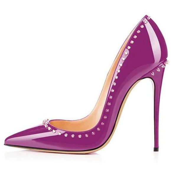 ladies romantic purple patent leather shallow pumps women rivets pointed toe thin high heels dress wedding shoes woman heels, Black
ladies romantic purple patent leather shallow pumps women rivets pointed toe thin high heels dress wedding shoes woman heels, Black