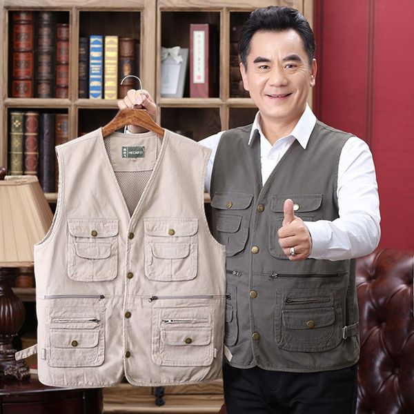 cotton outdoor middle-aged men's spring and autumn multi-pocket pgraphy loose vest washed cotton fishing vest, Black;white
cotton outdoor middle-aged men's spring and autumn multi-pocket pgraphy loose vest washed cotton fishing vest, Black;white