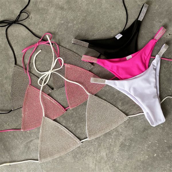 women two piece bikini swimsuit solid diamond inlaid and bright swimwear split swimsuits tie lace up neck 39ks b2
women two piece bikini swimsuit solid diamond inlaid and bright swimwear split swimsuits tie lace up neck 39ks b2