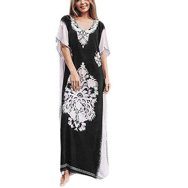 women's swimwear deep v-neck embroidered long skirt striped dress casual loose summer beach workwear holiday sunscreen, White;black
women's swimwear deep v-neck embroidered long skirt striped dress casual loose summer beach workwear holiday sunscreen, White;black