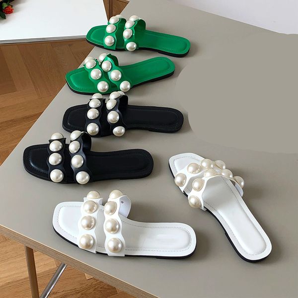 slippers 2021 pearl summer square toe shallow slides pu leather pearls outdoor flat women shoes fashion, Black
slippers 2021 pearl summer square toe shallow slides pu leather pearls outdoor flat women shoes fashion, Black