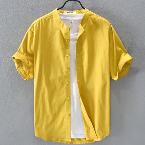 men's dress shirts 2021 summer shirt pure cotton short sleeves stand collar cardigan men clothes y3002, White;black
men's dress shirts 2021 summer shirt pure cotton short sleeves stand collar cardigan men clothes y3002, White;black