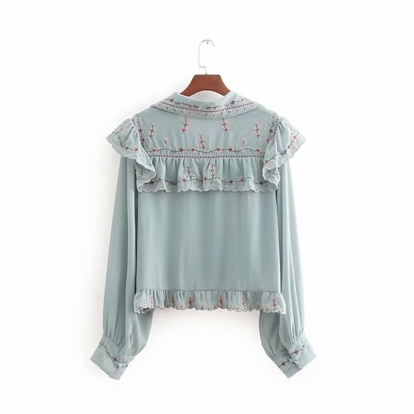 women high street elegant laminated ruffles flower embroidery chiffon blouse ladies shirt chic femininas blusas ls2500 cx200710, White
women high street elegant laminated ruffles flower embroidery chiffon blouse ladies shirt chic femininas blusas ls2500 cx200710, White