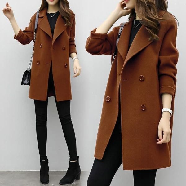 women 2020 autumn winter new fashion woolen coats female turn-down collar double breasted outwear ladies slim warm overcoats l66, Black
women 2020 autumn winter new fashion woolen coats female turn-down collar double breasted outwear ladies slim warm overcoats l66, Black
