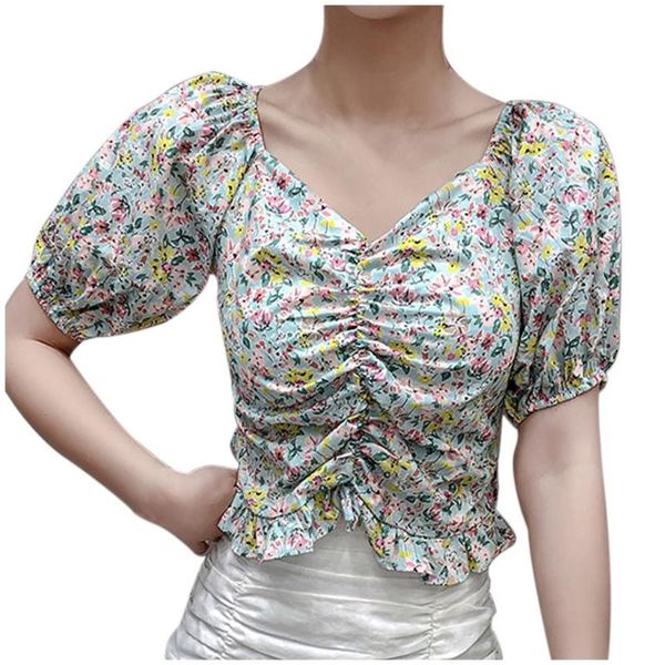 fashion floral printed crop blouse elegant pleated drawstring shirts korean streetwear puff short sleeve elastic blusas 2020, White
fashion floral printed crop blouse elegant pleated drawstring shirts korean streetwear puff short sleeve elastic blusas 2020, White