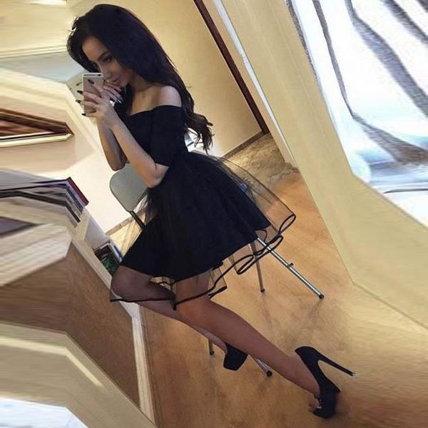 simple off the shoulder short homecoming dress tulle half sleeve graduation dresses chic little black party dress, Blue;pink
simple off the shoulder short homecoming dress tulle half sleeve graduation dresses chic little black party dress, Blue;pink