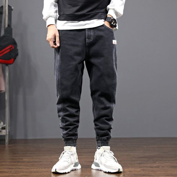 japanes style fashion men jeans loose fit side stripe spliced denim cargo pants harem jeans men streetwear hip hop joggers, Blue 
japanes style fashion men jeans loose fit side stripe spliced denim cargo pants harem jeans men streetwear hip hop joggers, Blue