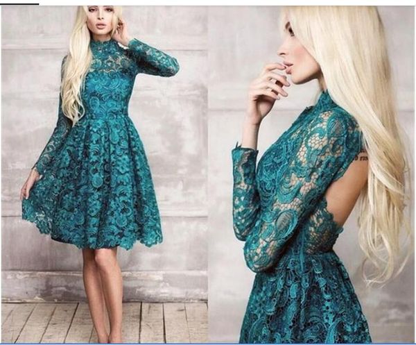 lace teal long sleeves short cocktail dresses high neck new backless knee length party prom dress arabic homecoming gowns ba3062, Red
lace teal long sleeves short cocktail dresses high neck new backless knee length party prom dress arabic homecoming gowns ba3062, Red
