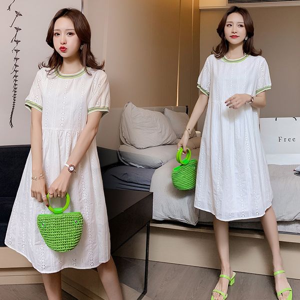 589# maternity dress summer short sleeve easy matching loose stylish embroidery dress for pregnant women mom, White
589# maternity dress summer short sleeve easy matching loose stylish embroidery dress for pregnant women mom, White