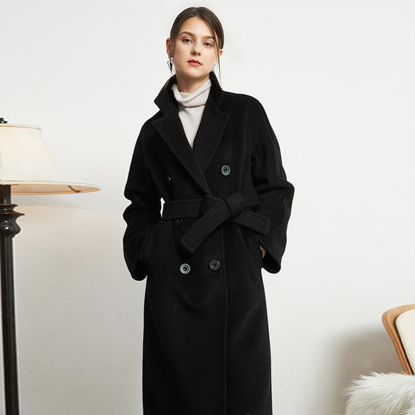women's wool & blends 2021 arrival autumn women trench coat khaki color outwear slim clothing with belt long woolen coatwool, Black
women's wool & blends 2021 arrival autumn women trench coat khaki color outwear slim clothing with belt long woolen coatwool, Black