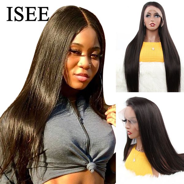 ISEE HAIR Straight Lace Frontal Human Hair Wigs 150%Density Indian Human Hair Wigs For Black Women Straight