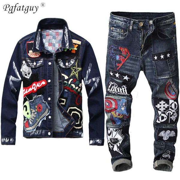 2020 autumn men's jeans sets beauty badge paint denim jacket + embroidery captain badge stitching stretch jeans male 2 piece set, Gray
2020 autumn men's jeans sets beauty badge paint denim jacket + embroidery captain badge stitching stretch jeans male 2 piece set, Gray