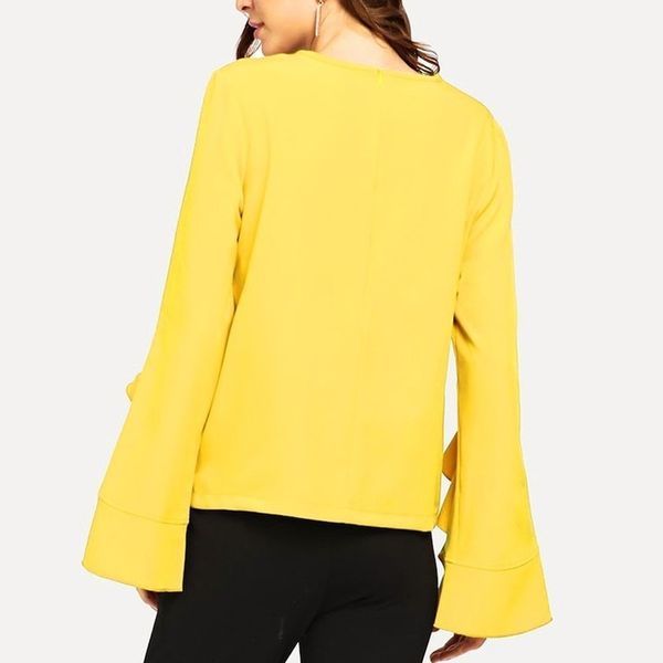 summer blouse women ruffle flare long sleeve blouses shirt casual solid yellow women blusa femininas crew neck mujer, White
summer blouse women ruffle flare long sleeve blouses shirt casual solid yellow women blusa femininas crew neck mujer, White