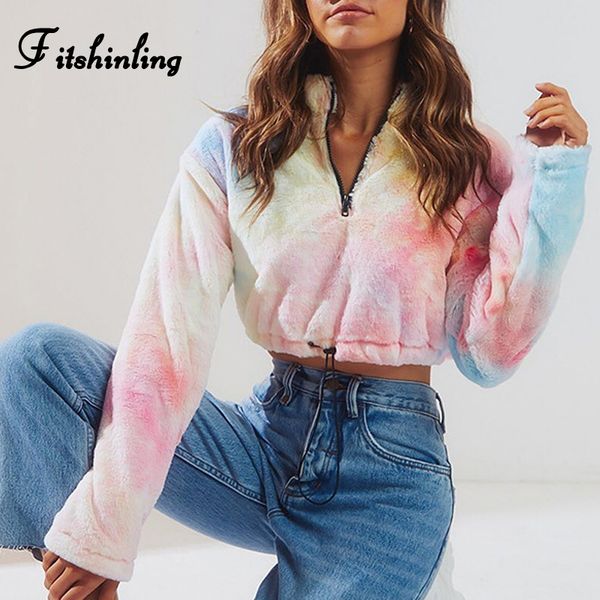 women's hoodies & sweatshirts fitshinling tie dye hairy zipper women winter fashion slim cropped sweatshirt female long sleeve poleron, Black
women's hoodies & sweatshirts fitshinling tie dye hairy zipper women winter fashion slim cropped sweatshirt female long sleeve poleron, Black