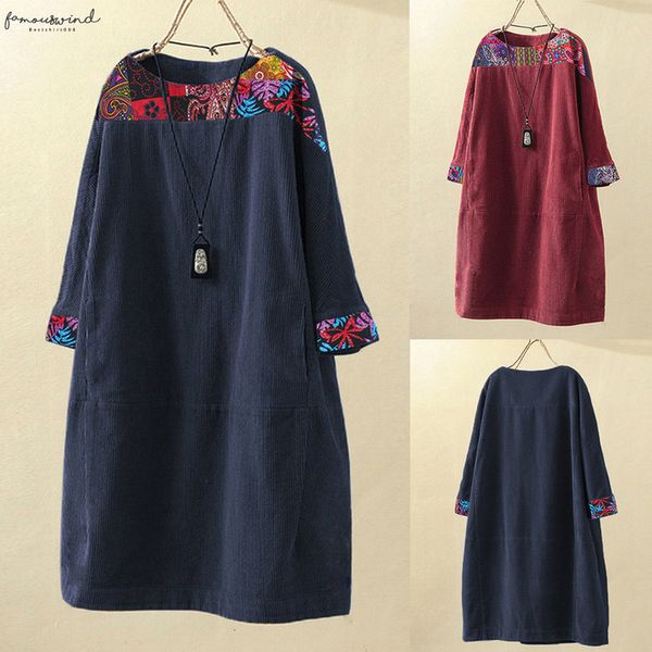 vintage corduroy dress fashion trend women ethnic print patchwork long sleeve pockets loose dress plus size women clothing 2020, Black;gray
vintage corduroy dress fashion trend women ethnic print patchwork long sleeve pockets loose dress plus size women clothing 2020, Black;gray